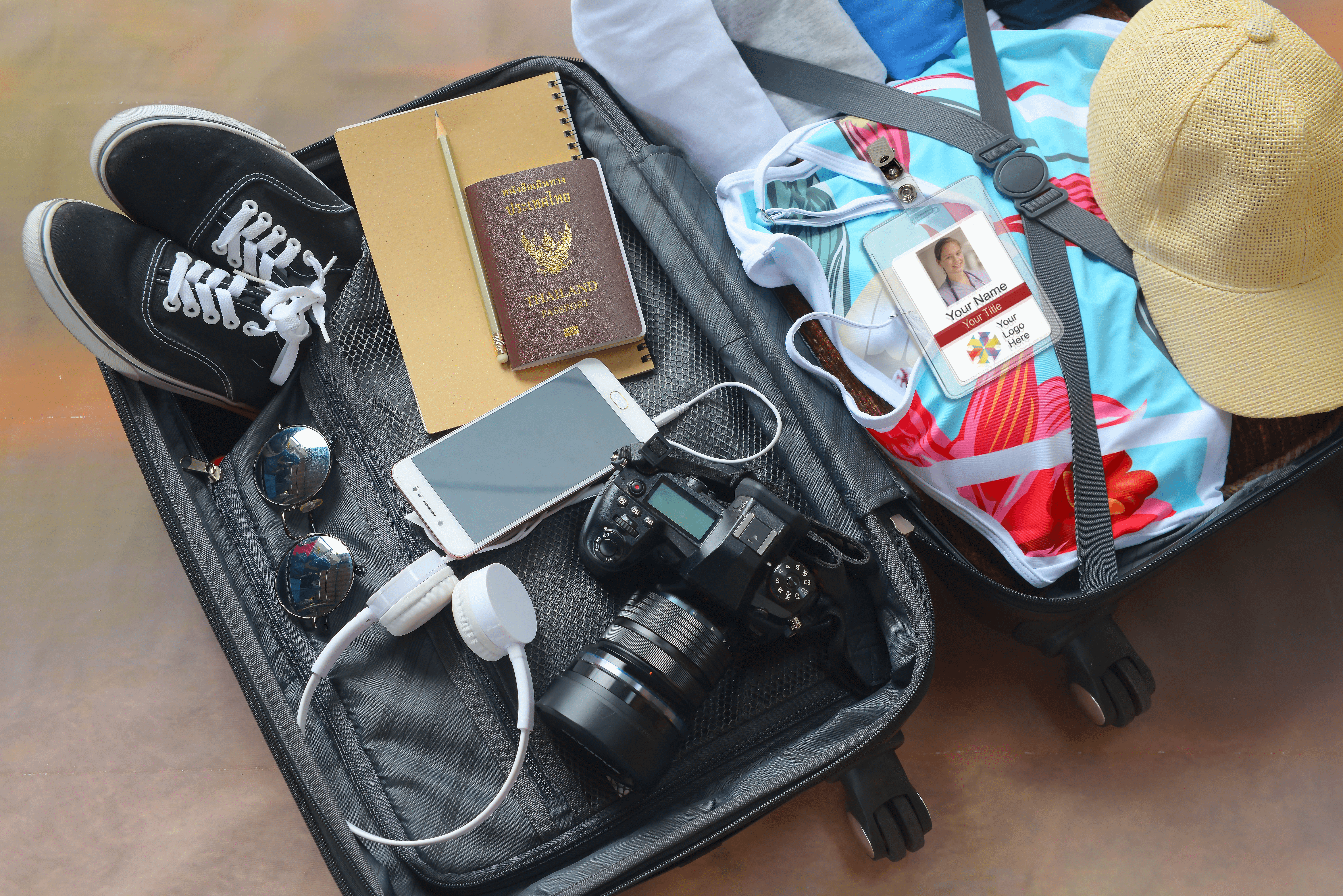 Suitcase Packed with Travel Items