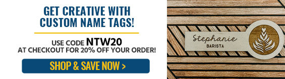 get creative with custom name tags, use code ntw20 at checkout for 20% off your order, shop and save now