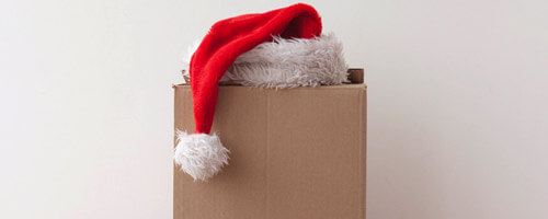 santa hat on shipping packages