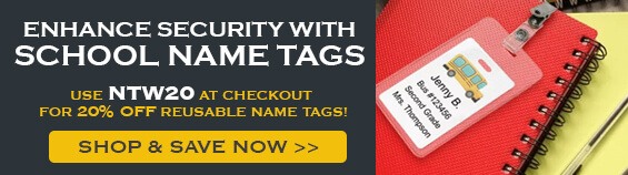 Enhance Security with School Name Tags with Code NTW20, Student Bus Badge