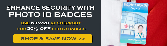 Save 20% with Code NTW20, Woman Wearing a Photo ID Badge