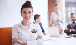 Woman Wearing Professional Name Badge