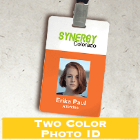 “Two Color Photo ID” example — orange photo ID badge